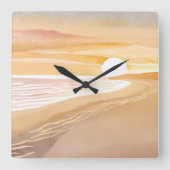 Horloge Carrée Aquarelle Sunset Beach | Beau Jaune (Recto)