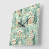 Horloge Carrée Aquarelle Vert Maisons Noël Motifs vacances (Angle)