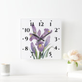 Horloge Carrée Aquarelle violet Iris Botanique Floral Art (Maison)