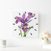 Horloge Carrée Aquarelle violet Iris Botanique Floral Art (Maison)