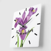 Horloge Carrée Aquarelle violet Iris Botanique Floral Art (Angle)