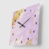 Horloge Carrée Aquarelle violet lavande et confetti de feuille d' (Angle)