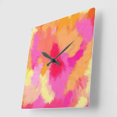 Horloge Carrée Aquarelles rose, orange et jaune  (Angle)