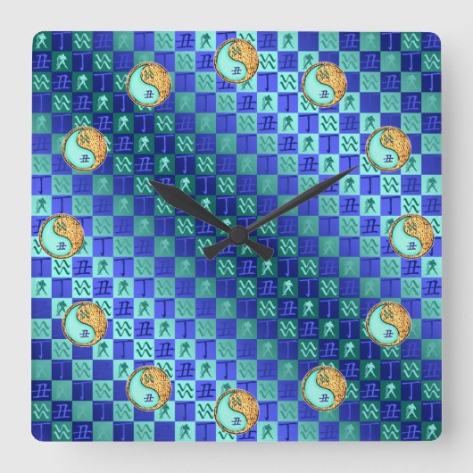 Horloge Carrée Aquarius & Fire Ox (Recto)