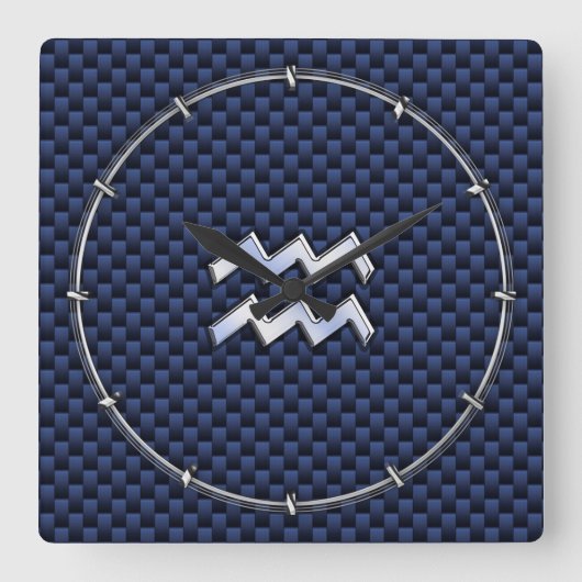 Horloge Carrée Aquarius Zodiac Sign on Royal Blue Carbon Fiber (Recto)