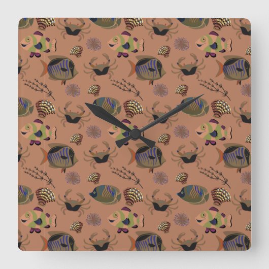 Horloge Carrée Aquatic animals | ocean underwater life (Recto)
