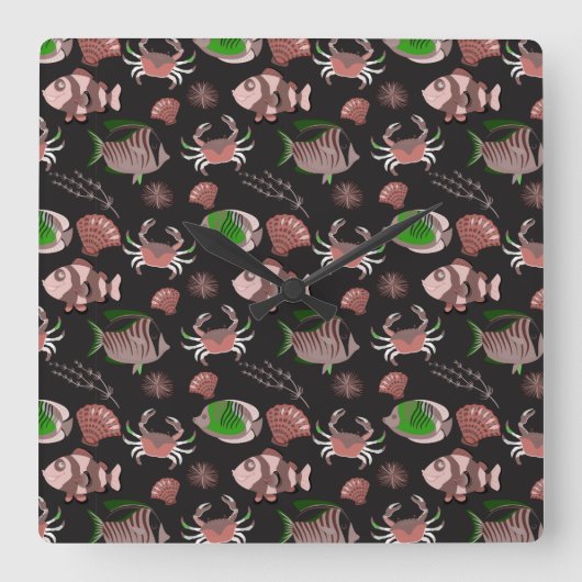 Horloge Carrée Aquatic animals | ocean underwater life 12 (Recto)