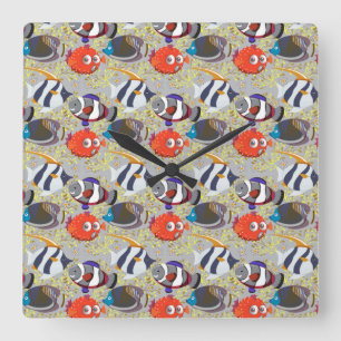 Horloge Carrée Aquatic animals pattern   ocean underwater life 40