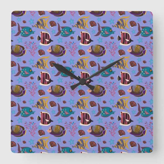 Horloge Carrée Aquatic animals pattern | ocean underwater life 8 (Recto)
