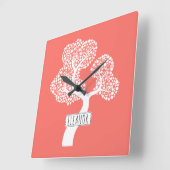 Horloge Carrée Arbre blanc Abstrait et nom corail vivant (Angle)