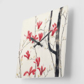Horloge Carrée Arbre de Magnolia par Kobayashi Kokei, Nature Vint (Angle)