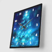 Horloge Carrée Arbre de Noël bleu électrique moderne avec lumière (Angle)