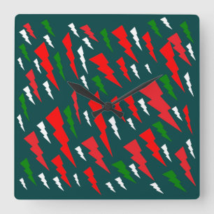 Horloge Carrée Arbre de Noël design abstrait vert rouge blanc