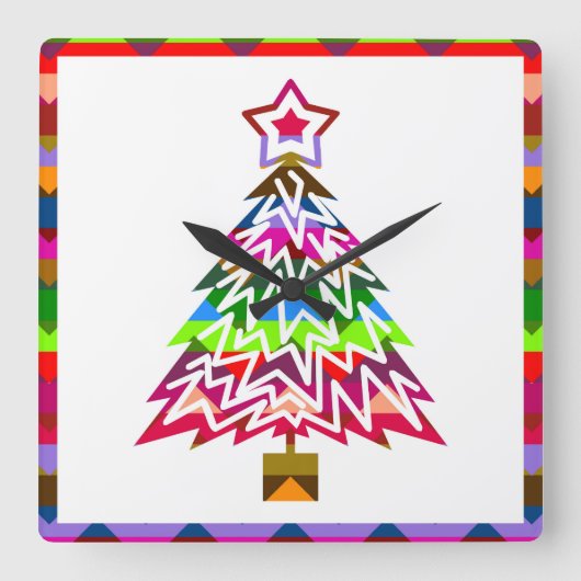 Horloge Carrée Arbre de Noël multicolore (Recto)