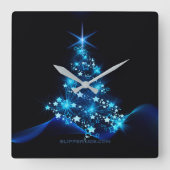 Horloge Carrée arbre de Noël stylisé SlipperyJoe bleu brillant s (Recto)