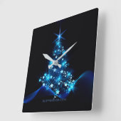 Horloge Carrée arbre de Noël stylisé SlipperyJoe bleu brillant s (Angle)