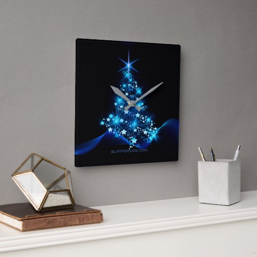 Horloge Carrée arbre de Noël stylisé SlipperyJoe bleu brillant s (Bureau)