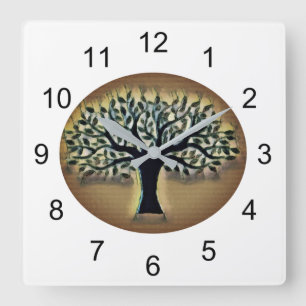 Horloge Carrée Arbre de vie Art Abstrait de la nature