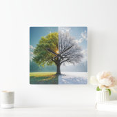 Horloge Carrée Arbre En Chêne En Double Saison (Maison)