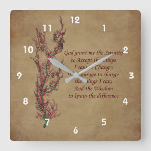 Horloge Carrée Arbre fleuri de la prière de sérénité Inspirant