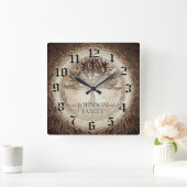 Horloge Carrée Arbre généalogique de mariage ou d'anniversaire (Maison)