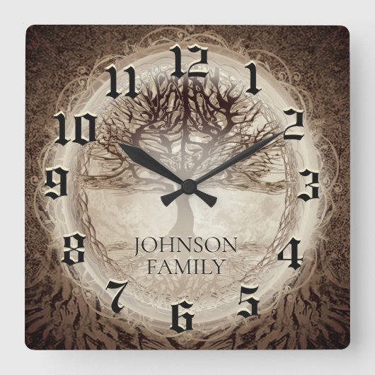 Horloge Carrée Arbre généalogique de mariage ou d'anniversaire (Recto)