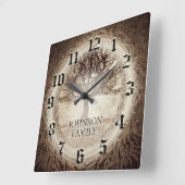 Horloge Carrée Arbre généalogique de mariage ou d'anniversaire (Angle)
