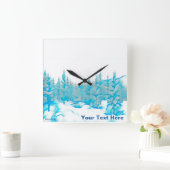 Horloge Carrée Arbres bleus neigeux (Maison)