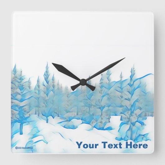 Horloge Carrée Arbres bleus neigeux (Recto)