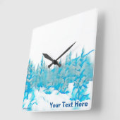 Horloge Carrée Arbres bleus neigeux (Angle)