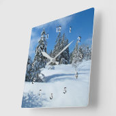 Horloge Carrée Arbres couverts de neige, belle scène hivernale (Angle)