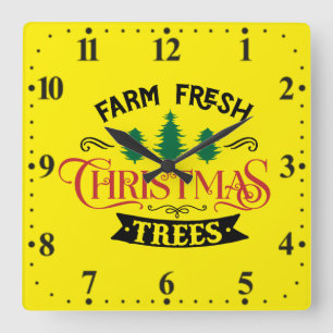 Horloge Carrée Arbres de Noël frais de ferme Design-54394