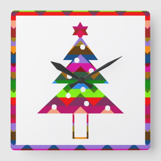 Horloge Carrée Arbres de Noël multicolores (Recto)