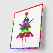 Horloge Carrée Arbres de Noël multicolores (Angle)