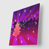 Horloge Carrée Arbres de Noël Tons de pourpre (Angle)