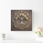 Horloge Carrée Arbres intemporels : Un bois sculpté (Maison)