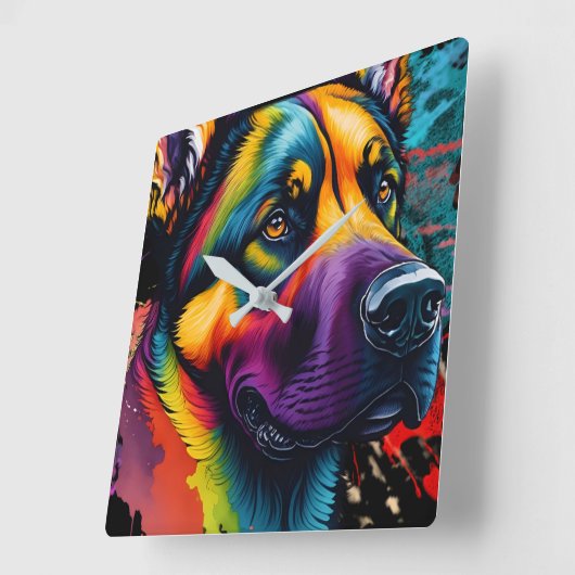 Horloge Carrée Arc en arc-en-ciel (Angle)