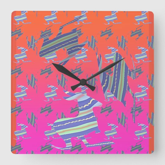 Horloge Carrée Arc-en-ciel bleu Kangaroo Carré cadenas (Recto)