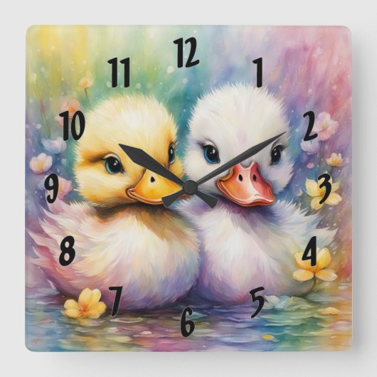 Horloge Carrée Arc-en-ciel Canard 2 (Recto)