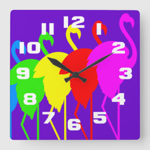 Horloge Carrée Arc-en-ciel de Flamant rose