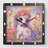Horloge Carrée Arc-en-ciel Papillon Licorne Mignon (Recto)