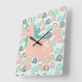 Horloge Carrée Arcs-en-ciel et licornes (Angle)