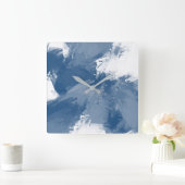 Horloge Carrée Ardoise Bleu Blanc Moderne Abstrait (Maison)