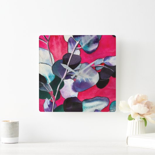 Horloge Carrée Ardoise feuille gomme (Maison)