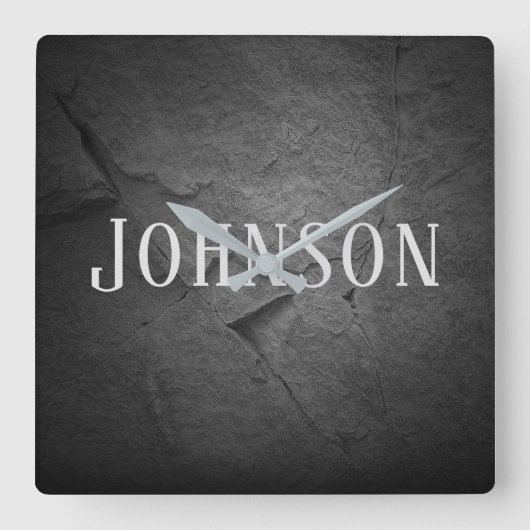 Horloge Carrée ardoise noire éclairée avec nom (Recto)