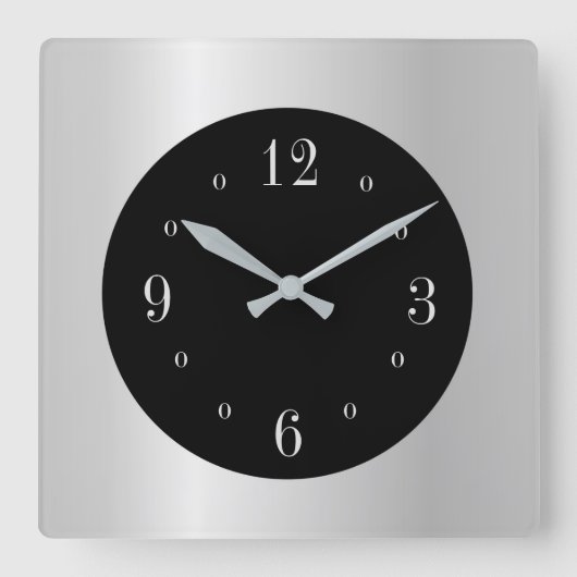 Horloge Carrée Argent brut avec cadran noir (Recto)