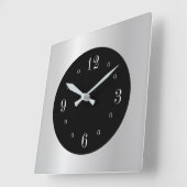 Horloge Carrée Argent brut avec cadran noir (Angle)