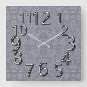 Horloge Carrée Argent gris Art Du Temps Damas