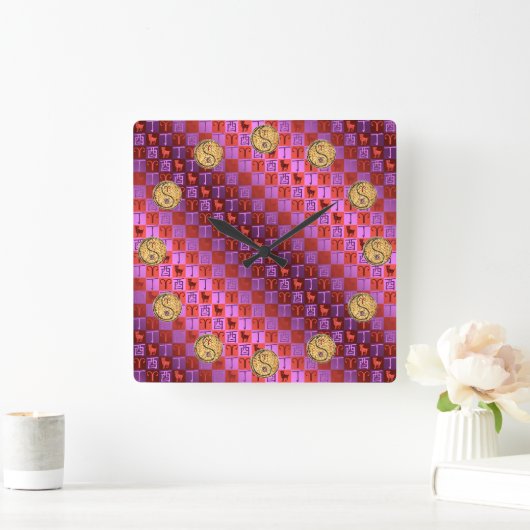 Horloge Carrée Aries & Fire Rooster (Maison)