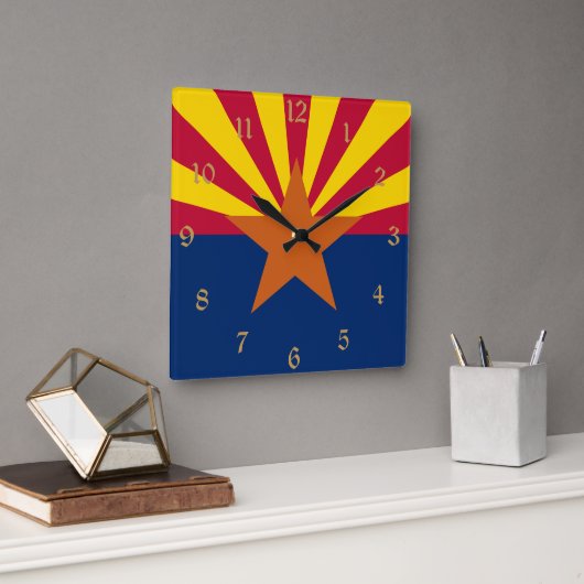 Horloge Carrée Arizona Drapeau : Réglage de Star Sun, État du cui (Bureau)